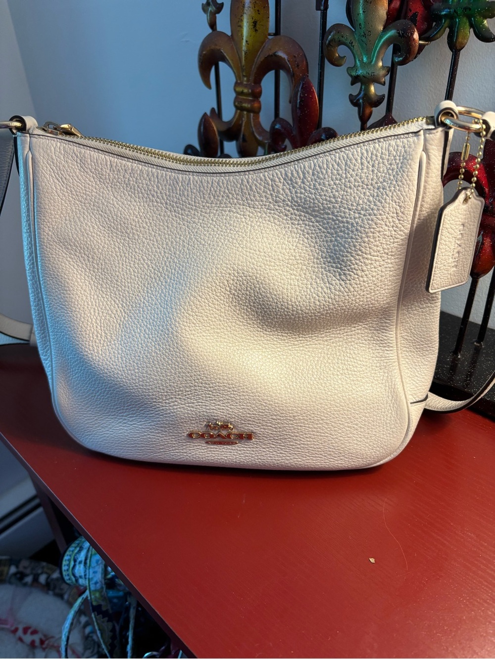Coach Pebbled Leather Shoulder Bag in Off-White with Gold Hardware Ellie File Ba